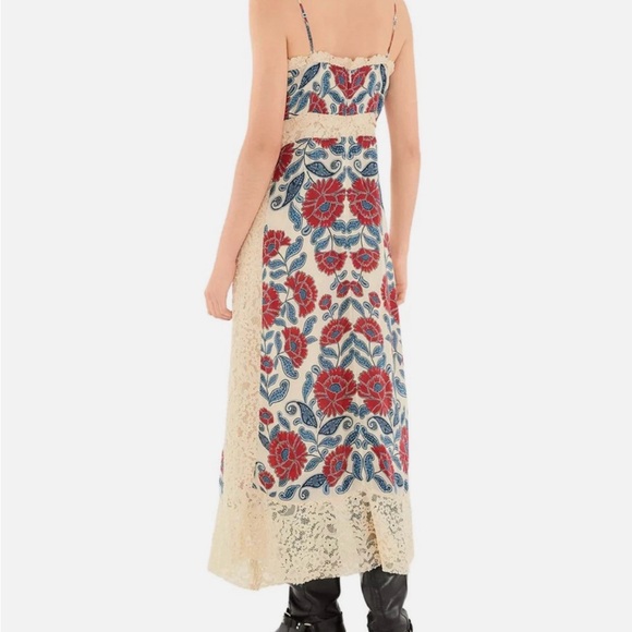 NWT FARM Rio Francesca Sand Midi Dress Cream with Red and Blue Floral Design - Picture 5 of 8